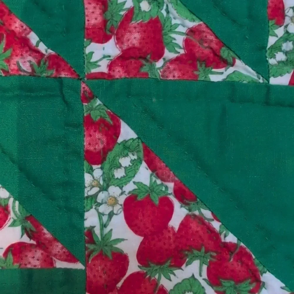 Vintage Hand Stitched Quilted Strawberry Placemats Set of 4